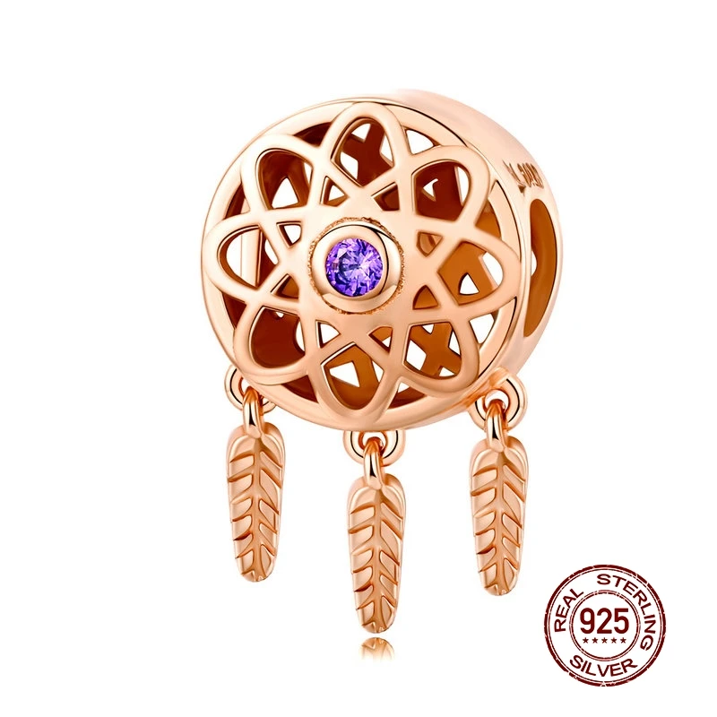 

MOWIMO 925 Sterling Silver Dreamcatcher Charm Rose Gold Beads Fit Original Pandora Bracelet Necklace Fashion Jewelry BKC330-C