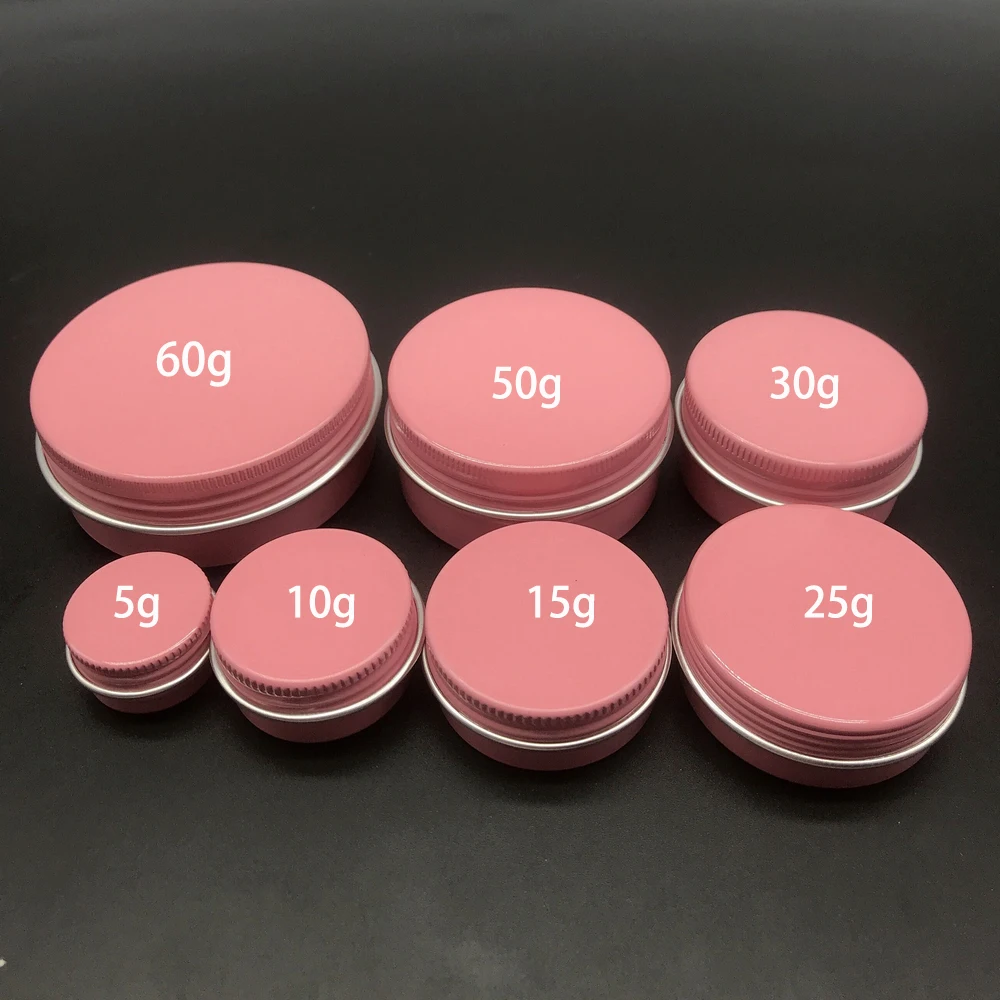 

Free Shipping 5g 10g 15g 25g 30g 50g 60g Aluminum Jars Pink Refillable Lipgloss Containers Cosmetic Cream Lotion Metal Bottles