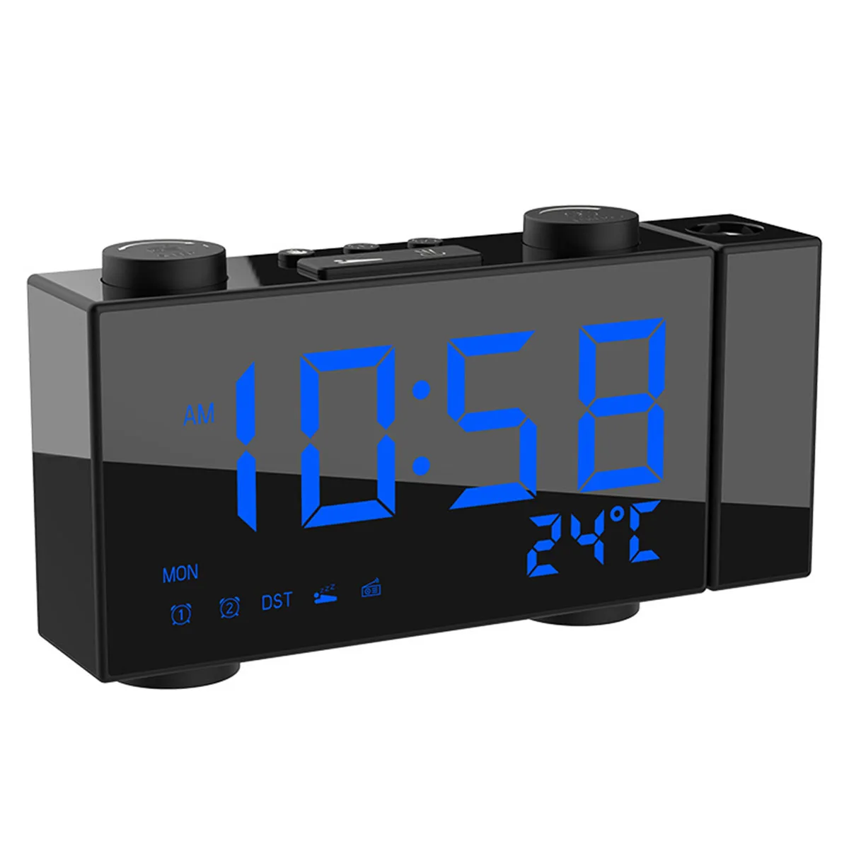 Цифровой проекционный будильник 2 будильник с регулируемой яркостью часы FM радиотермометр usb-порт для зарядки Погодный календарь Проекция времени - Цвет: Blue
