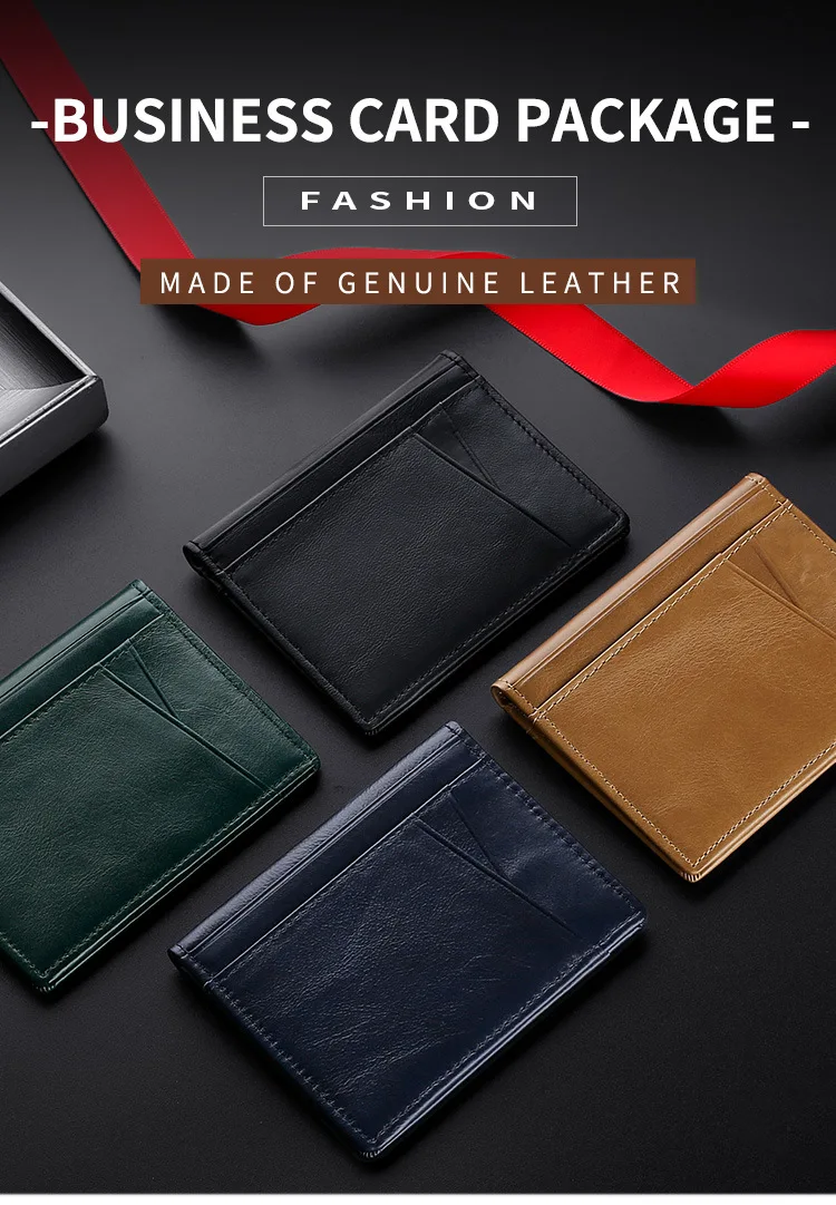 Men Minimalist Slim Card Holder Genuine Leather Card Wallet Slim Line Ultra Thin Mini Small Rfid Passport Id Card Holder Male