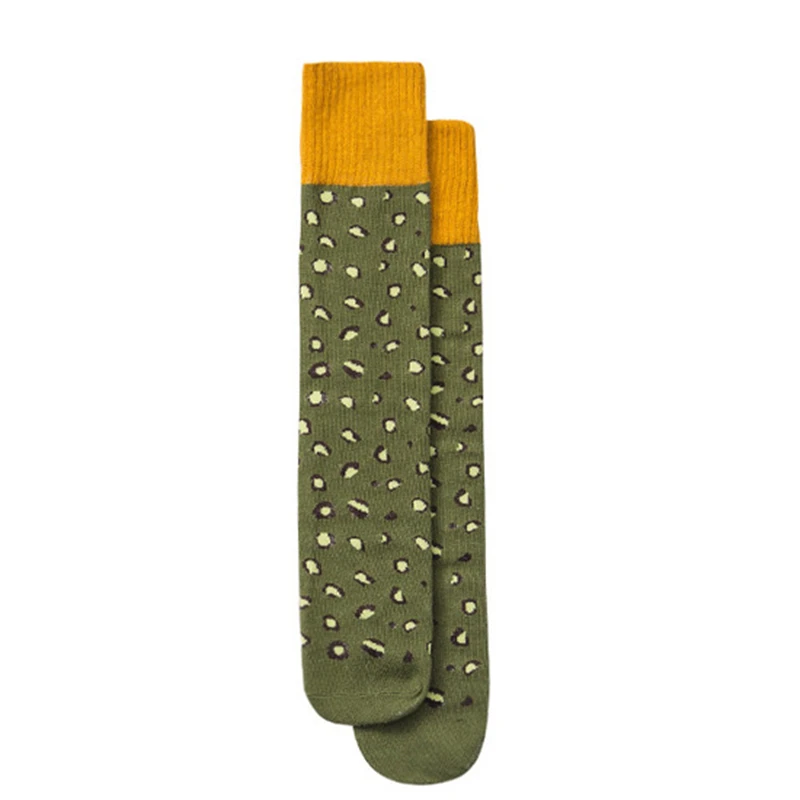 Green Stitching Детские чулки с лепардовым рисунком для мальчиков и девочек, гольфы до колена с вышивкой, 18 цветов, вязаное нижнее белье, хлопковые колготки для малышей, От 3 до 8 лет, GZ29 - Цвет: Green Stitching