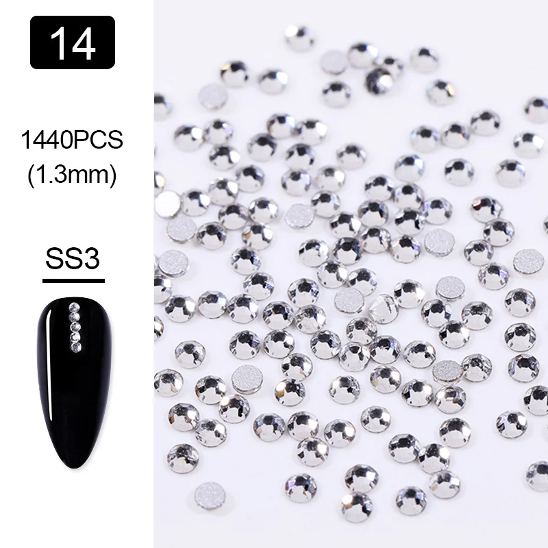 1440 Pcs/Bag Mixed-Size Nail Rhinestone AB Color Round Flat back Crystals 3D Nail Art Decoration DIY Manicure for UV Gel Polish - Цвет: 28