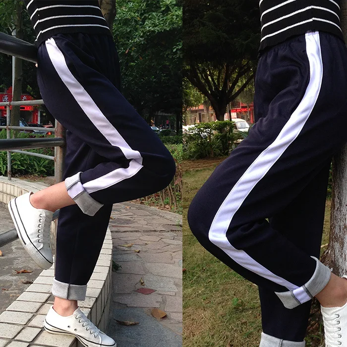 

Students' Pants School Students Uniform Pants Slacks Men And Women White Edge Trousers School Pants Summer Thin Section Sports L