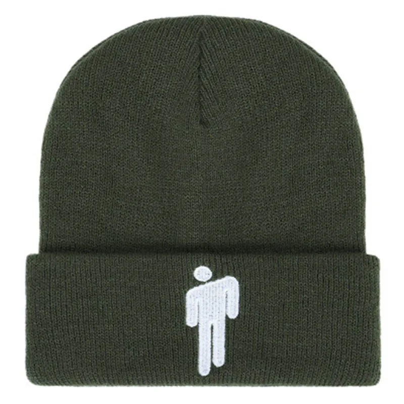 junlv Вышивка Billie Eilish Beanie Hat для женщин и мужчин вязаное, тёплое, зимнее, однотонные хип-хоп повседневные с манжетами широкий берет-Боб Прямая - Цвет: junlv