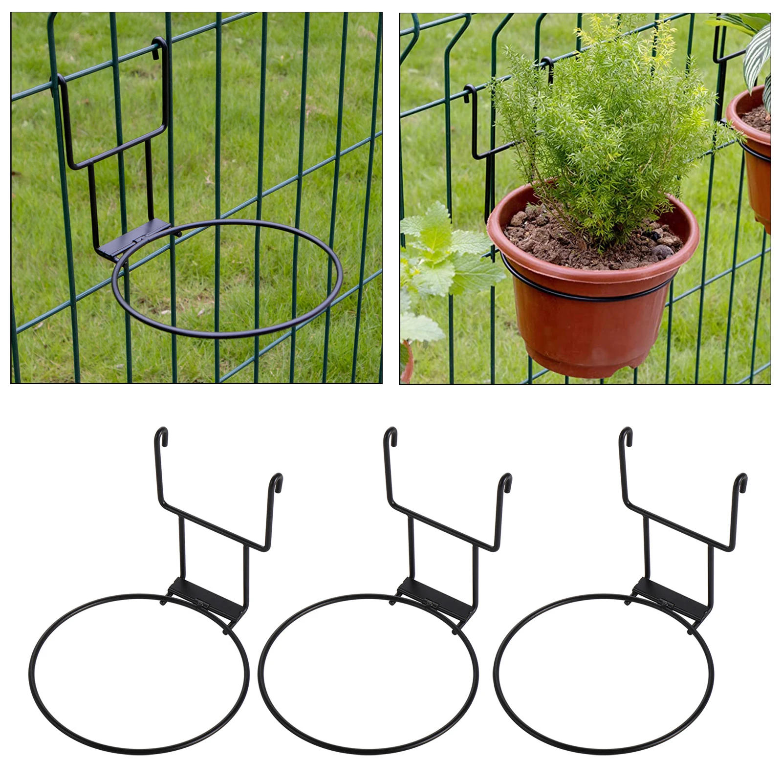 3x Flower Pot Holder Rings Wall Mounted Wrought Iron Wall Flower Plants Tray Metal Pot Rings