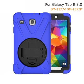 

For Samsung Galaxy Tab E 8.0 SM-T377V T377P Rugged Silicon Armor Hard Case 360 Shockproof KickStand Shoulder Strap Hybrid Cover