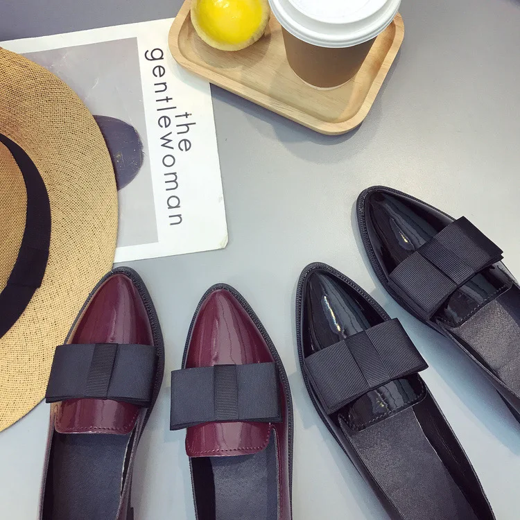 

Shoes Women's 2018 Spring New Style Street Trendy Shoes Pointed Flat Solid Color Bow Low-Cut WOMEN'S Shoes