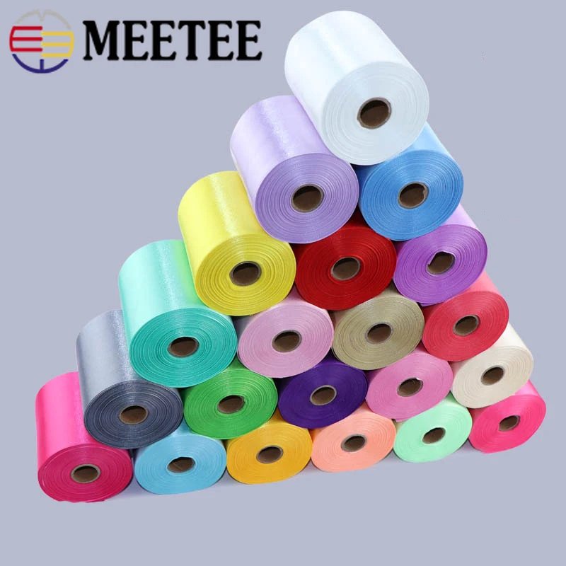 Meetee 1 шт. = 20 м 10 см полиэфирные ленты двусторонняя однотонная Свадебная атласная