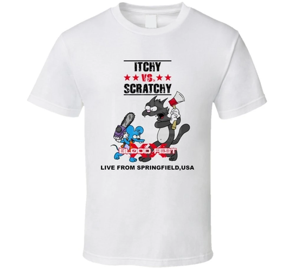 Newest 2017 men's fashion Itchy and Scratchy Cartoon Classic T Shirt Mens Fashion Novelty Short Sleeve Tee Tops Clothes