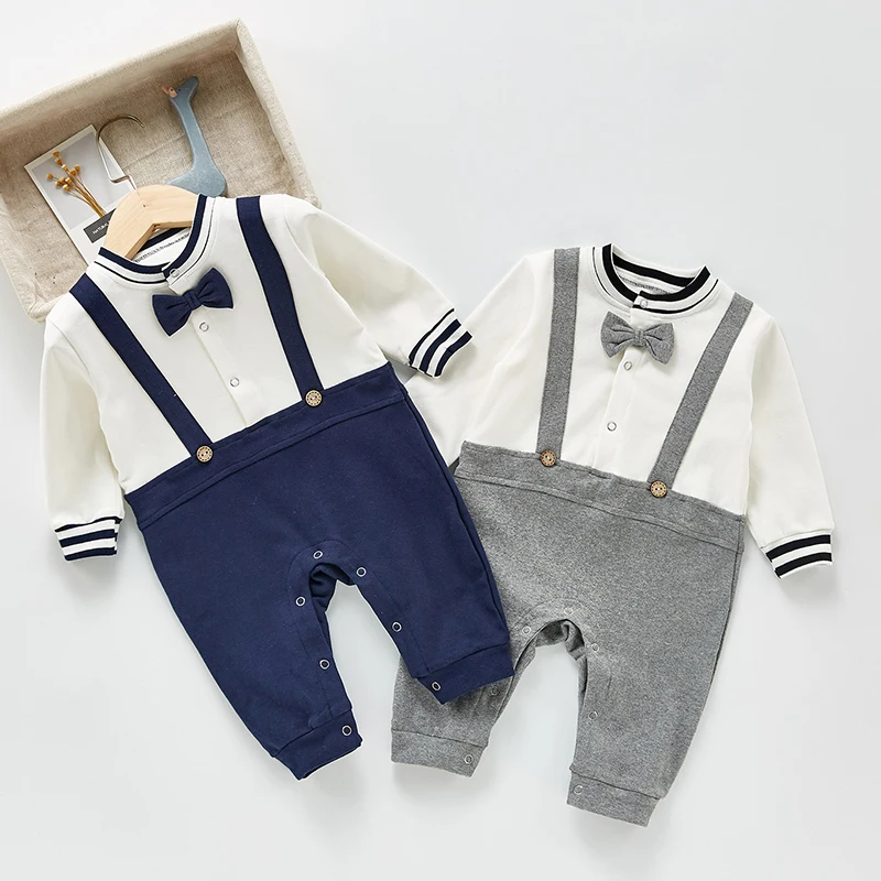 Spring Kids Baby Boy Rompers Baby Boy Long Sleeve Fake Two Braces