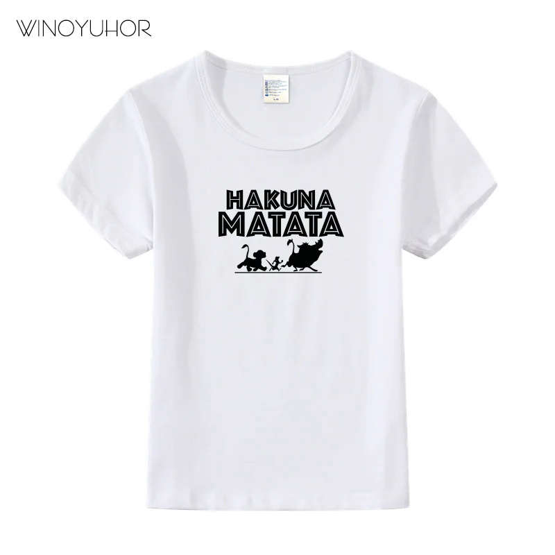 Летние детские футболки с рисунком из мультфильма «Акуна Матата» забавная Милая футболка с короткими рукавами для мальчиков и девочек одежда для малышей От 3 до 11 лет