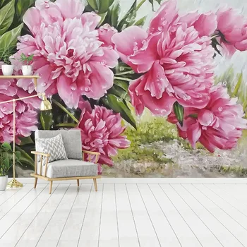 

Custom Any Size Mural Wallpaper Modern Hand Painted Pink Peony Flower Wall Painting Living Room TV Sofa Bedroom Papel De Parede