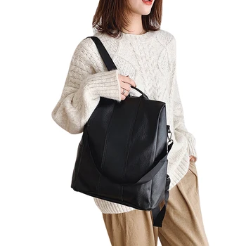

Adjustable Backpack Women PU Shoulder Bag Retro Student Anti Theft Dual Use Female SoftbackBags Zipper Bags