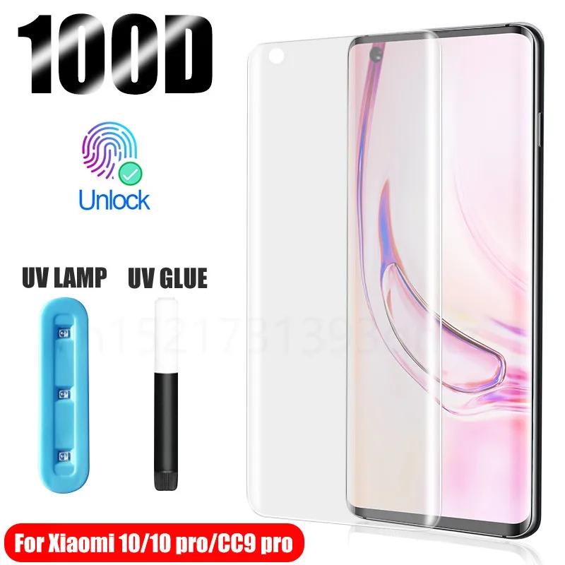 

UV Liquid Glue Tempered Glass For Xiaomi Mi CC9 Pro Mi 10 Pro Full Curved Screen Protector For Xiaomi 10 Pro CC9 Pro UV Glass