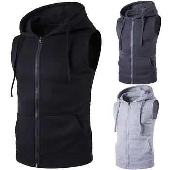 

Men Fashion Solid Color Vest Jacket Zipper Pockets Waistcoat Sleeveless Hoodies