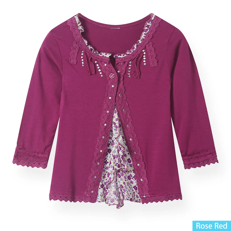 Rose Red SheeCute/футболки для девочек; кружевные топы с длинными рукавами для малышей и детей; детская футболка с круглым вырезом; SCT2701 - Цвет: Rose Red