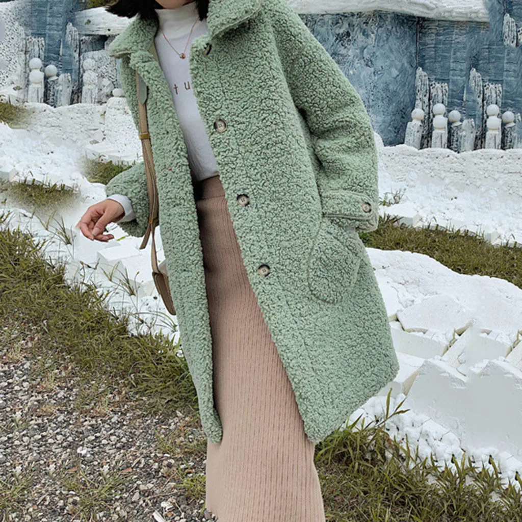 Winter Women Large Size Coat Lambskin Stand Collar On Both Sides Wearing Solid Womens Warm Long Parka Pockets Plus Size