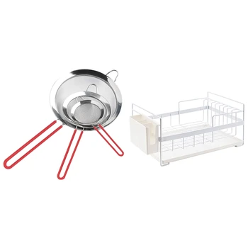 

3Pcs Fine Mesh Stainless Steel Strainers Colander with Handle & 1 Pcs Kitchen Storage Organizer Dish Drainer Drying Rack