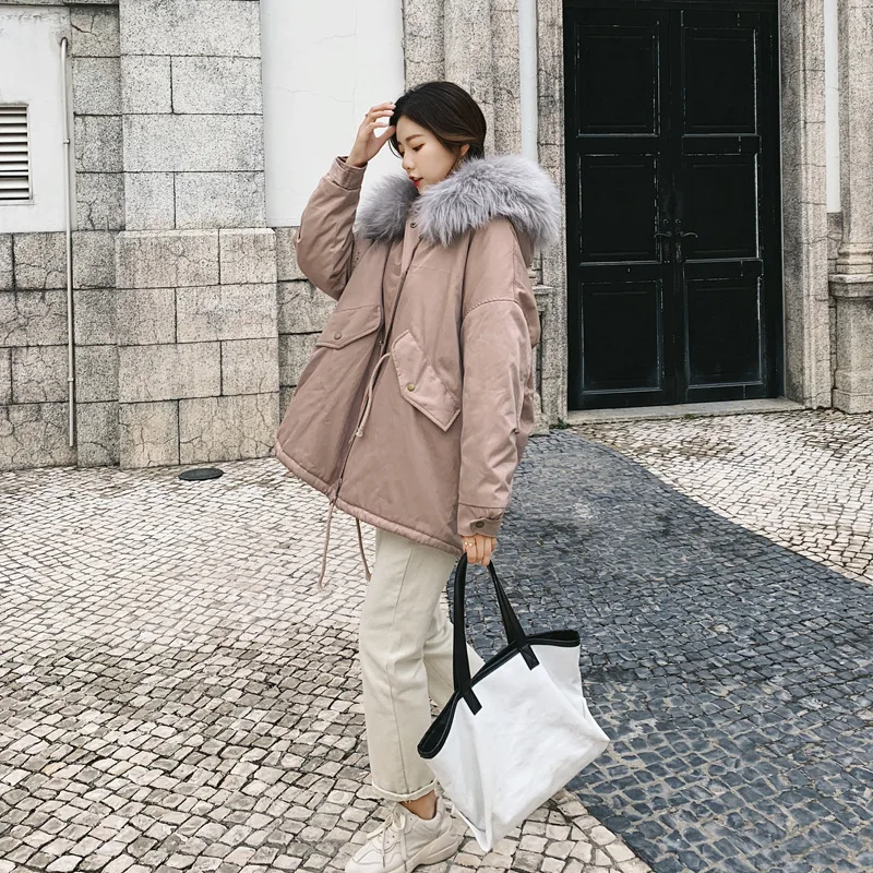 

Cotton-padded Clothes Women's Korean-style Loose-Fit INS Winter 2019 New Style Large Fur Collar Short Cotton-padded Jacket Coat