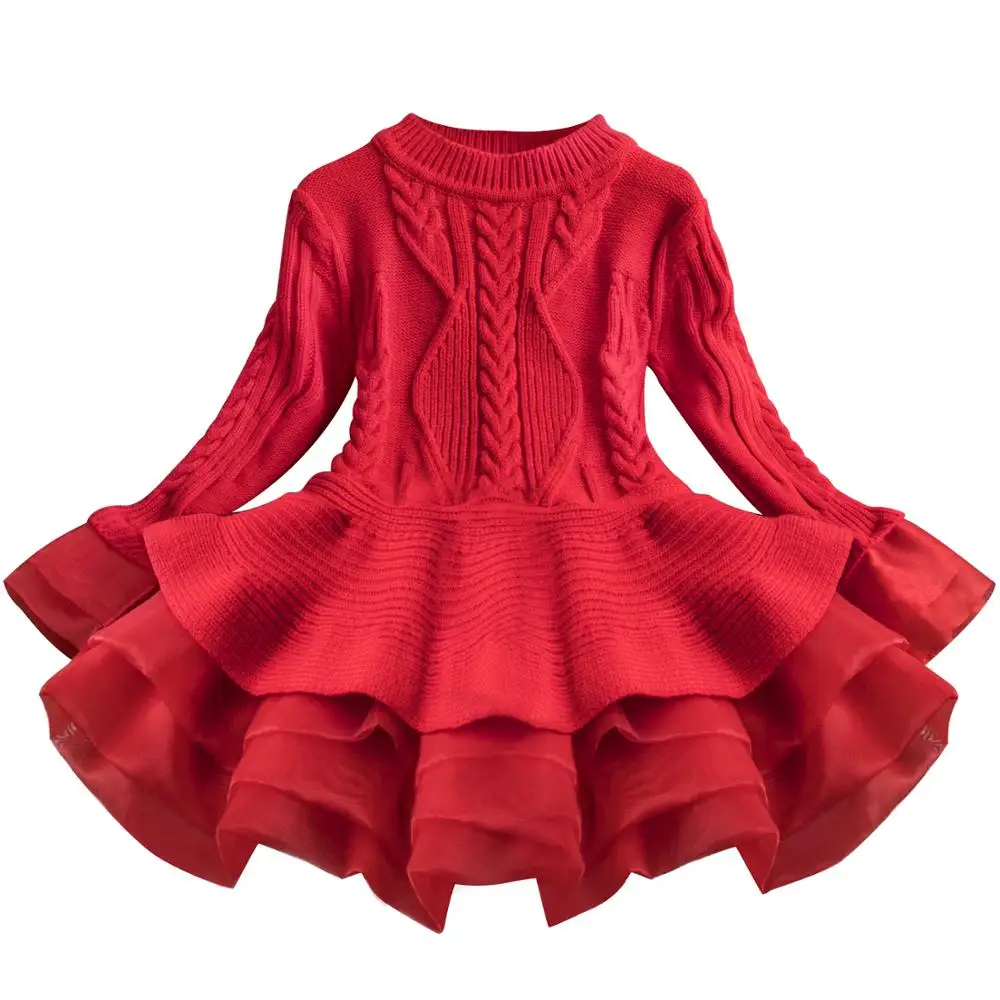 Вязаное платье-свитер для девочек осенне-зимняя одежда мальчиков в рубчик с