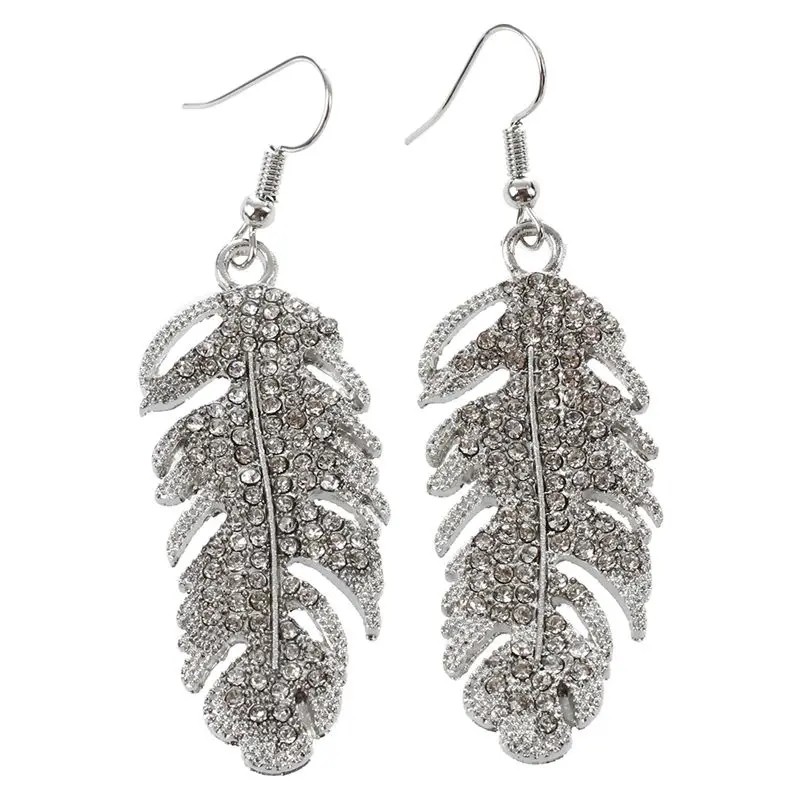 

Women's Retro Boho Alloy Rhinestone Feather Earrings Silver
