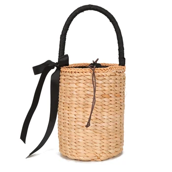 

Round Straw Bags Bohemia Women Handbag Summer Beach Rattan Small Bucket String New Purse Bow String Fashion Sac Plage Luxury