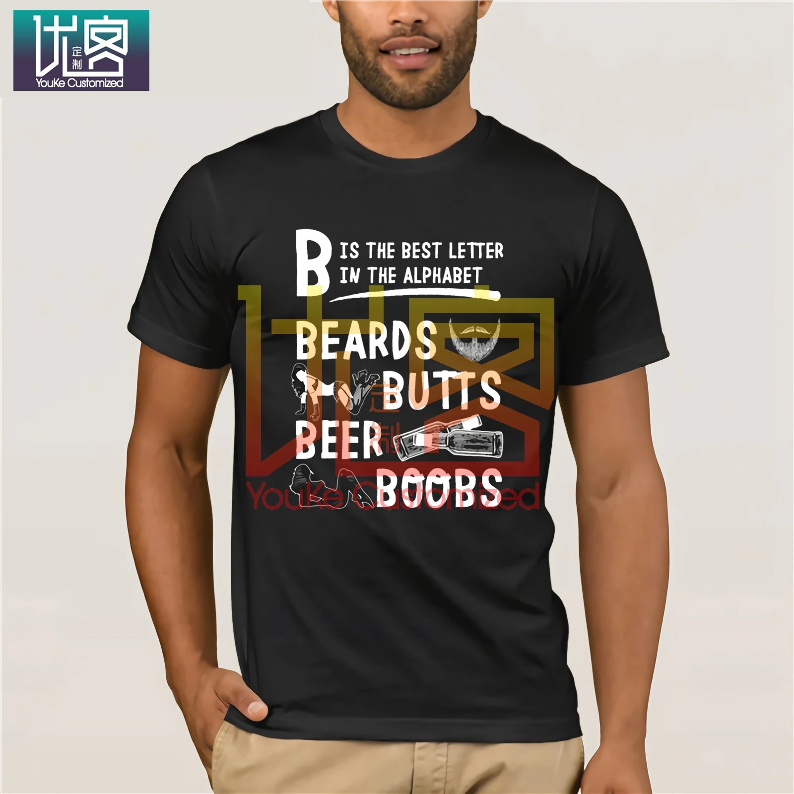Мужская футболка с надписью в алфавите Beards Butts Beer Boobs уличная из 100% хлопка 2020