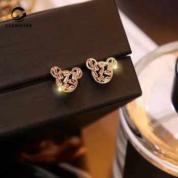 

Korean popular earrings Hollow mouse expression earrings Female earrings cute small non-allergic needles Sleep without picking