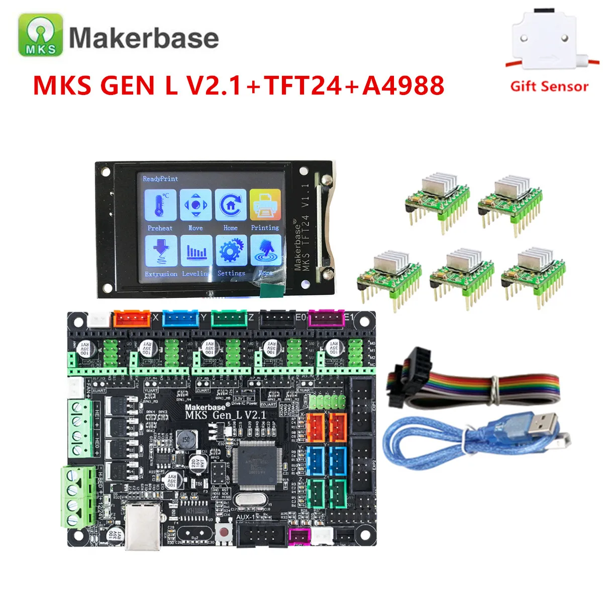 Комплект контроллеров для 3D принтера материнская плата MKS GEN L V2.1 + сенсорный экран