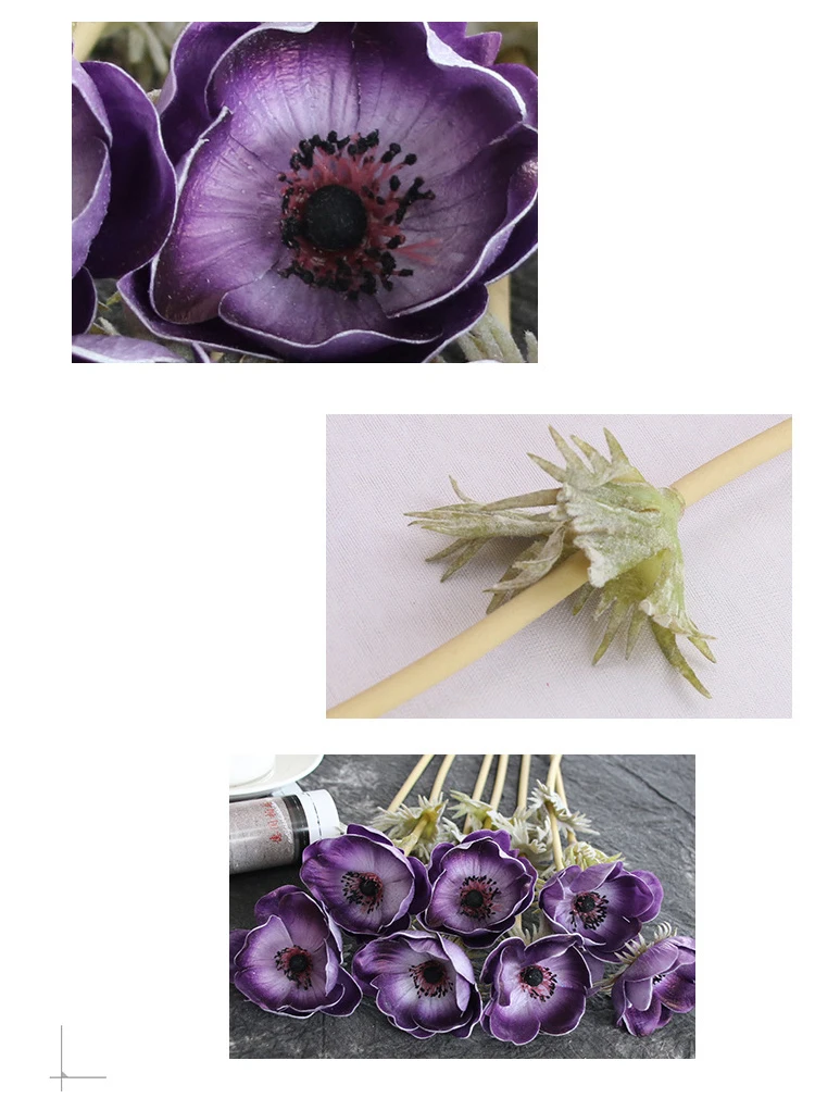 JAROWN Real Touch Artificial PU Anemone Flowers Silk Flores Artificiales Wedding Holding Fake Flowers Home Garden Decorative Wreath (158)