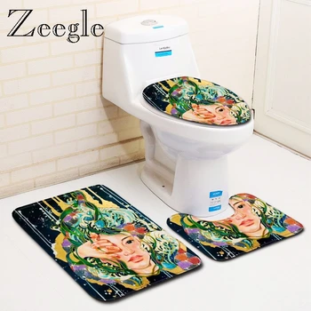 

3pcs Bath Mat Set Modern Bathroom Set Anti-slip Shower Carpet Flannel Soft Toilet Seat Cover Mat Absorbent Toilet Pedestal Rug