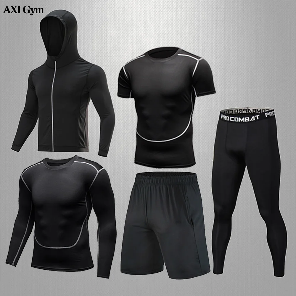 Gym Rashguard Men's Fitness 5piece/Set Classic Black Training Tight Sportswear Running Compression Suit Jogging Sport Sleeve