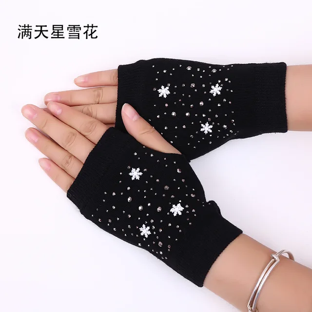Sailor dance gloves Rivet wool gloves spring and autumn black half-finger gloves show gloves snow