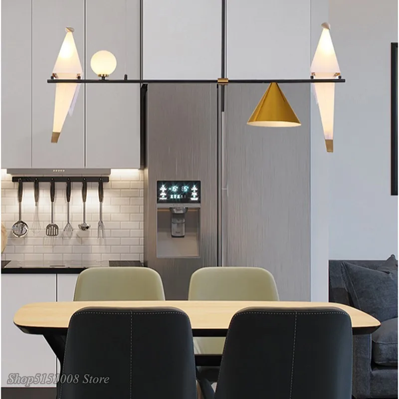 

Modern Pendant Light Nordic Designer Dining Room Kitchen Hanging Lamp black/gold iron bird hanging light fixture Lustre Lighting