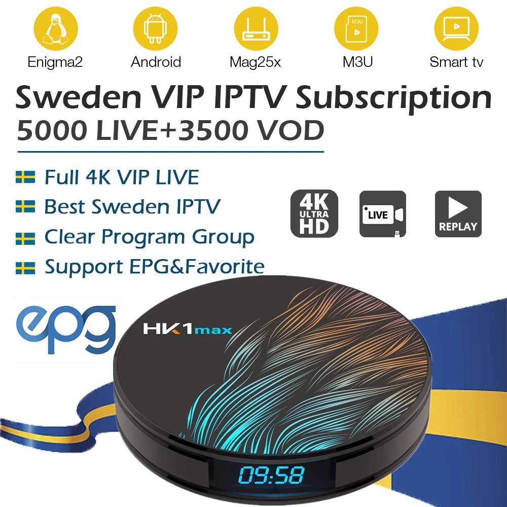 

HK1MAX Android 9.0 TV BOX Dual wifi +1year iptv subscription channel 7000Live 4K Sweden Nordic Arabic iptv Smart tv Box