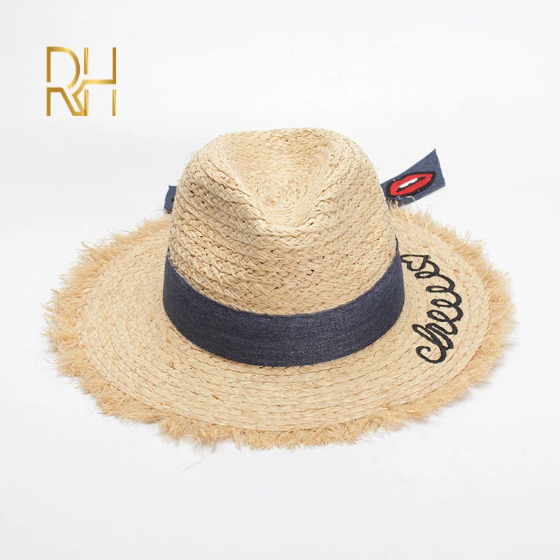 RH Женская Летняя Пляжная Шляпа Fedora из натурального рафии, Панама, соломенная шляпа с бахромой