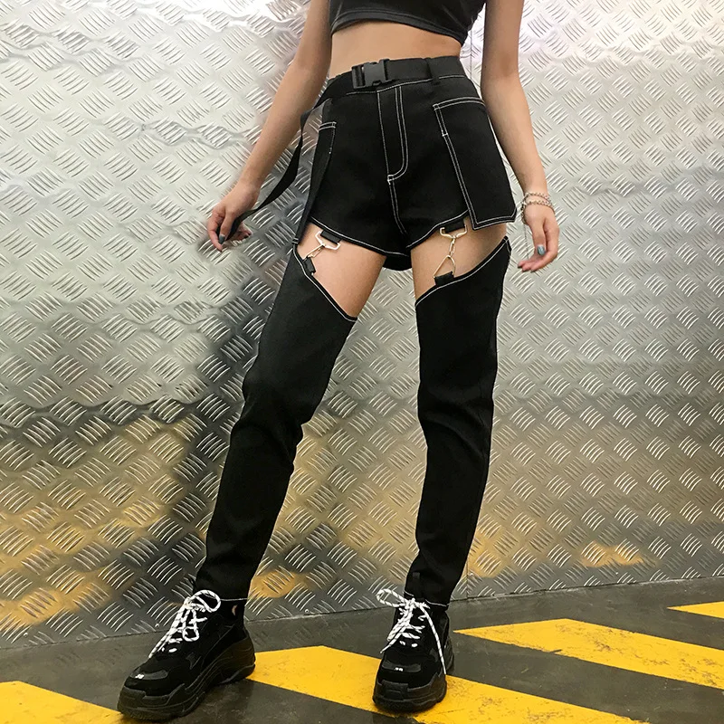 

Modern Women'S Jeans Hip Hop Jazz Dance Pants Detachable Stitching Trousers Female Street Dance Stage Performance Wear DWY2007