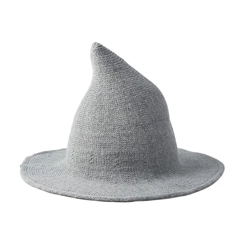 Light Grey Темно-Синяя женская вязаная шапка, Женская шерстяная теплая вязаная шапка, шапка ведьмы, зимняя шапка рыбака для маскарада, аксессуары к костюму для Косплей - Цвет: Light Grey