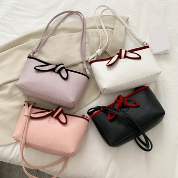 

Fashion Exquisite Shopping Bag Portable Women Shoulder Bag Bowknot PU Leather Handbags Lady Travel Tote Purse