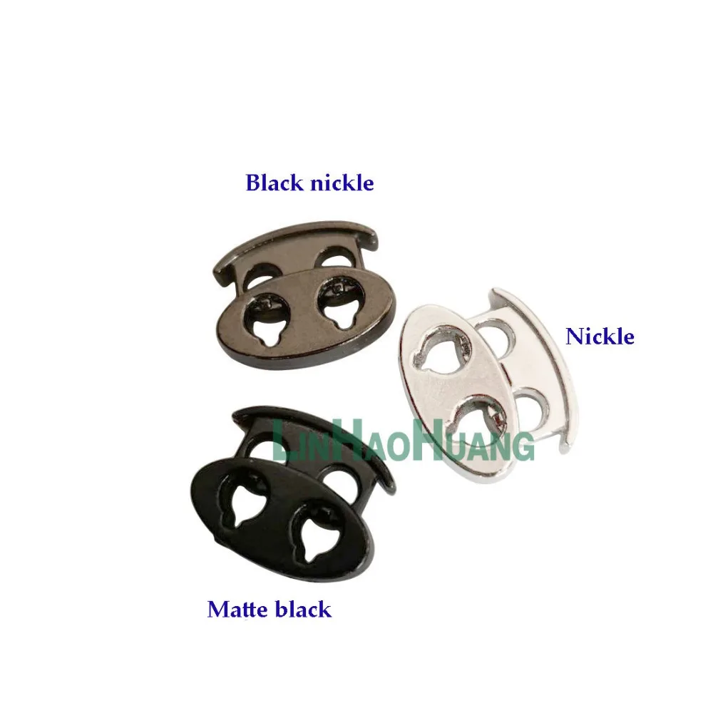 50pcs Black/Nickle Metal Stopper Spring Toggle Clasp 4mm holes Buckle Rope Clamp Cord Locks Drawstring Stops End Clip Buckles