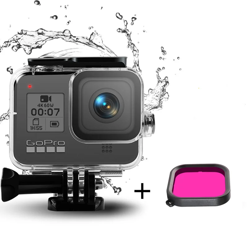 Чехол для корпуса для GoPro Hero 8, черный защитный чехол, водонепроницаемый корпус для экшн-камеры GoPro 8, красный фильтр, комплект аксессуаров