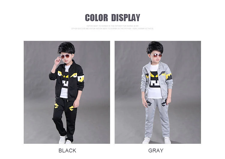 Boys set in the big three three-piece children's sports round neck T-shirt boys spring and autumn long-sleeved tide clothes