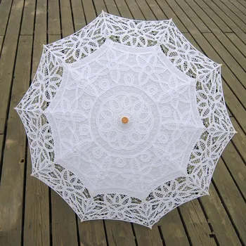 

New Fashion Lace Sun Umbrella Parasol Embroidery Umbrella White Ivory Wedding Umbrella Ombrelle Dentelle Parapluie Mariage