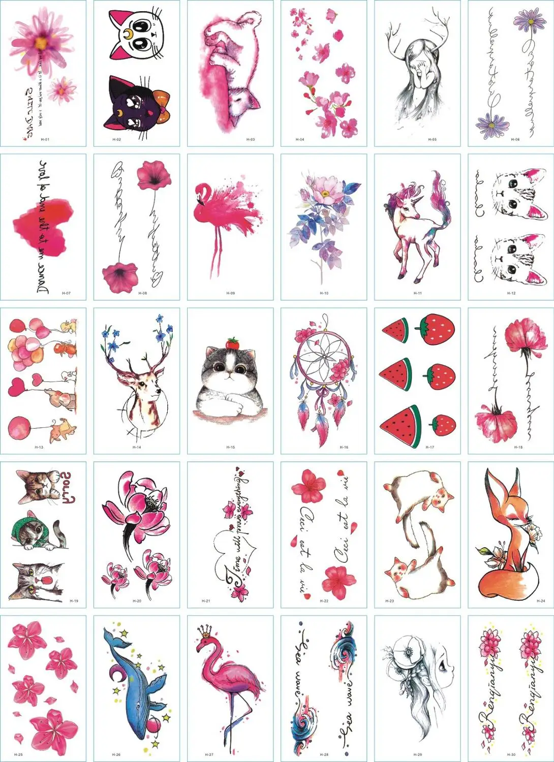 30pcs Beautiful Flower Butterfly Temporary Tatoo Fake Tattoo Sticker Fish Feather Waterproof Tattoos Tatouage For Women Girl | Красота и
