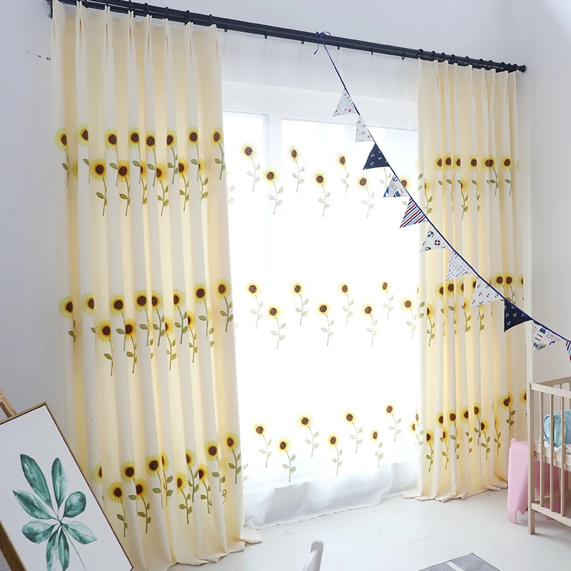 

Curtains Finished Fresh Pastoral Curtain Cloth Bedroom Windows And Simple Modern Living Room Plane Floor-to-Ceiling Windows