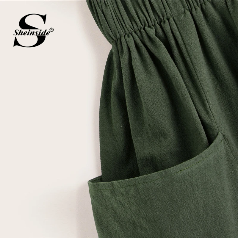 Sheinside, армейский зеленый мешок, талия, юбка для женщин, весна, высокая талия, карман, детали, юбки для девушек, однотонная, повседневная юбка средней длины
