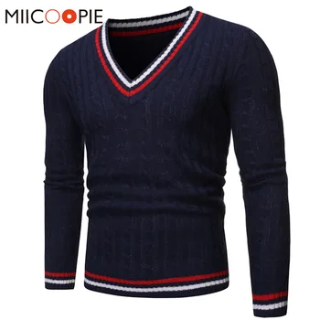 

Men V-Neck Sweater Pullovers New Fashion Korean Style Color Striped Mens Knitted Sweater Tops Warm Blouse Trui Mannen Streetwear