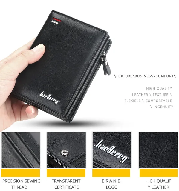 Baellerry, portafoglio corto da uomo, alla moda, porta carte, multifunzione, in pelle organica, con cerniera e tasca per monete_voghion.com