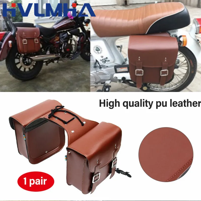Borse Da Sella Moto Vintage In Pelle, 2 Pezzi - Tasche Laterali Triangolari Con Grande Capacità, Borsa Attrezzi Universale Da Manubrio, Nero