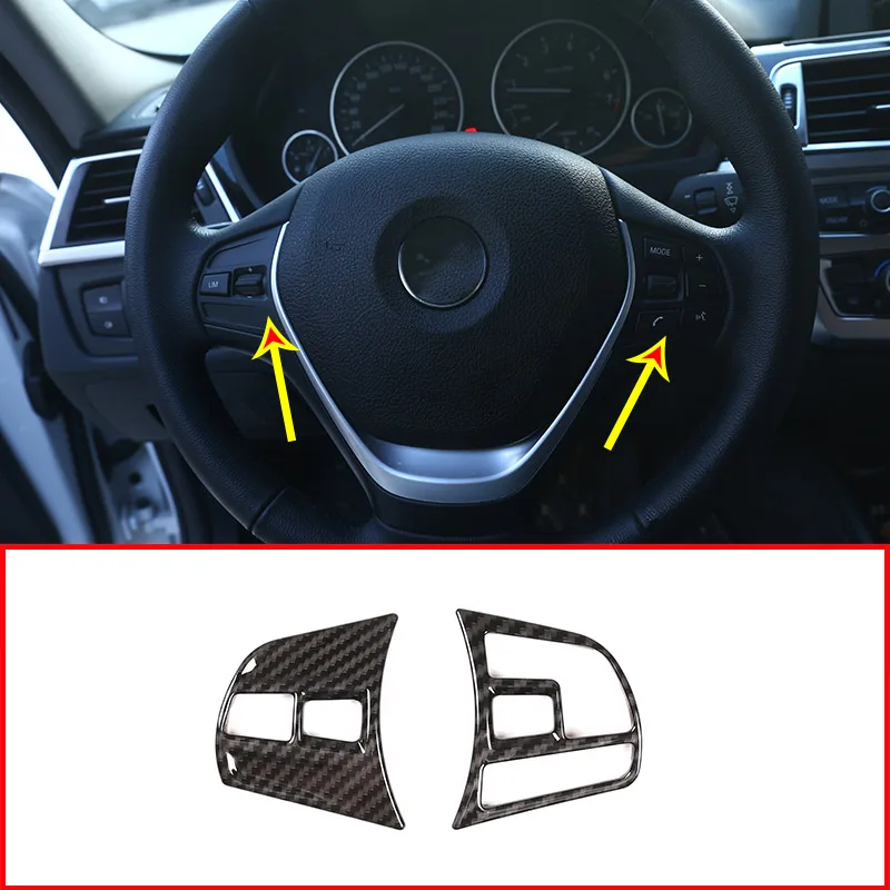 2Pcs Steering Wheel Control Button Carbon Fiber Trims For BMW 3 4 Series F30 F36